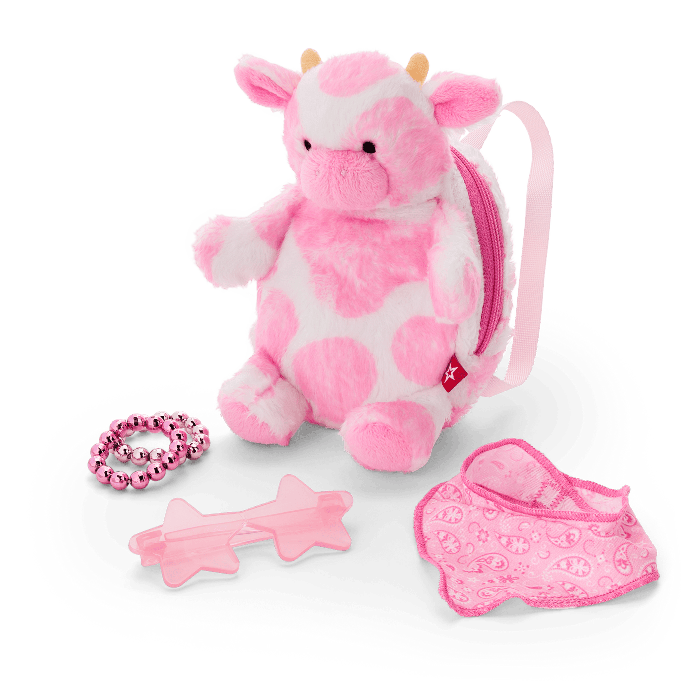 Pink Spotted Cow Backpack & Accessory Set for 18-inch Dolls H7