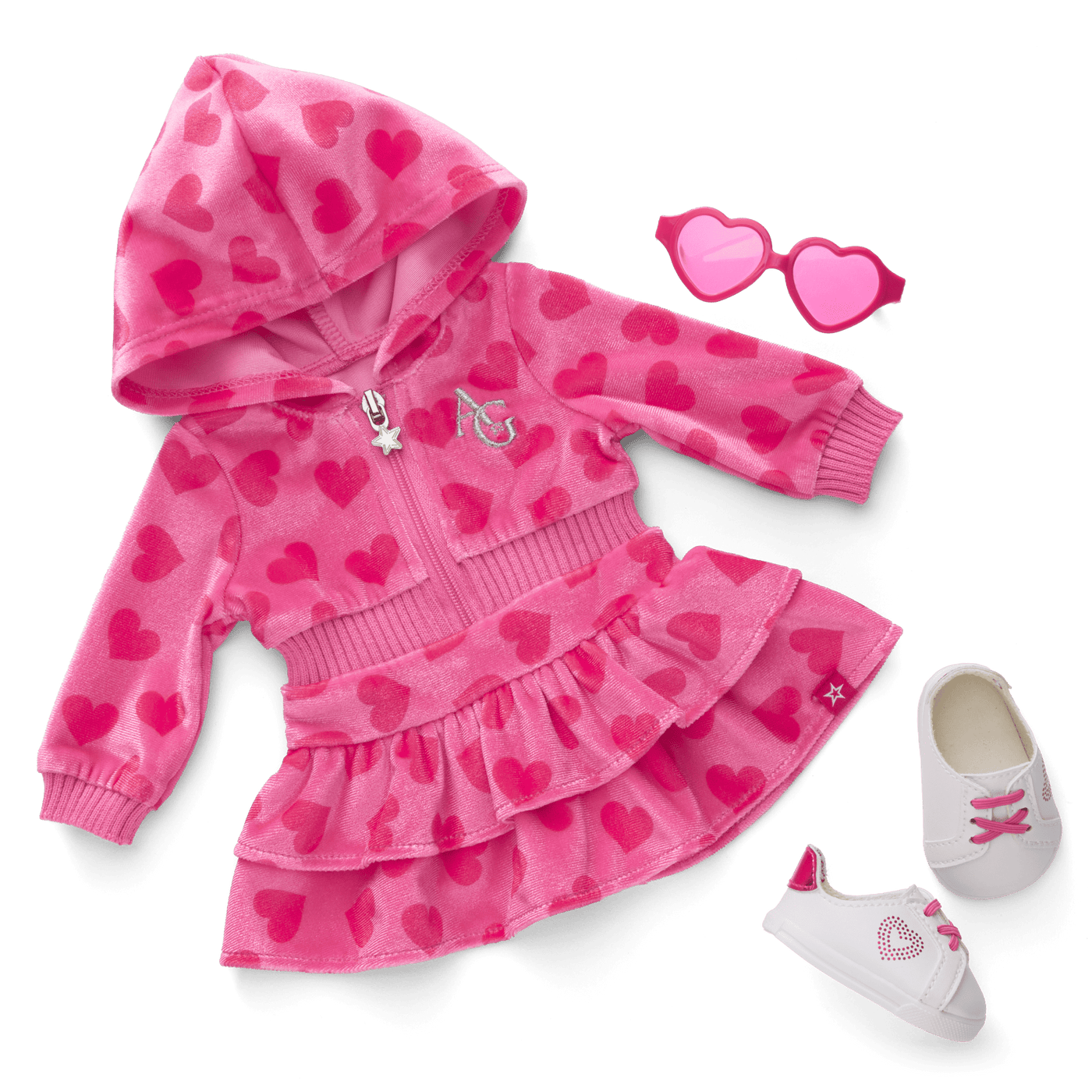 Pink Hearts Hoodie Dress for 18-inch Dolls K3