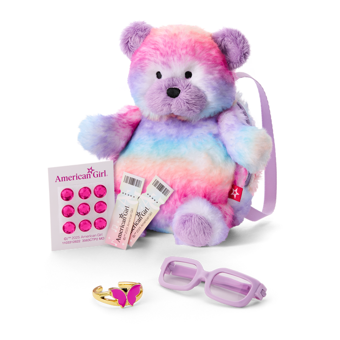 Colorful Teddy Bear Backpack & Accessory Set for 18-inch Dolls L0