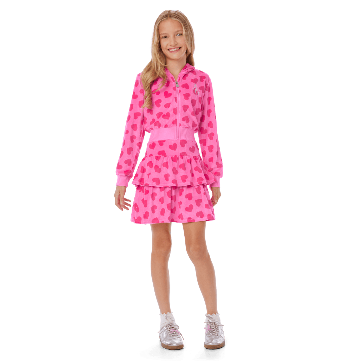 Pink Hearts Hoodie Dress for Girls H9