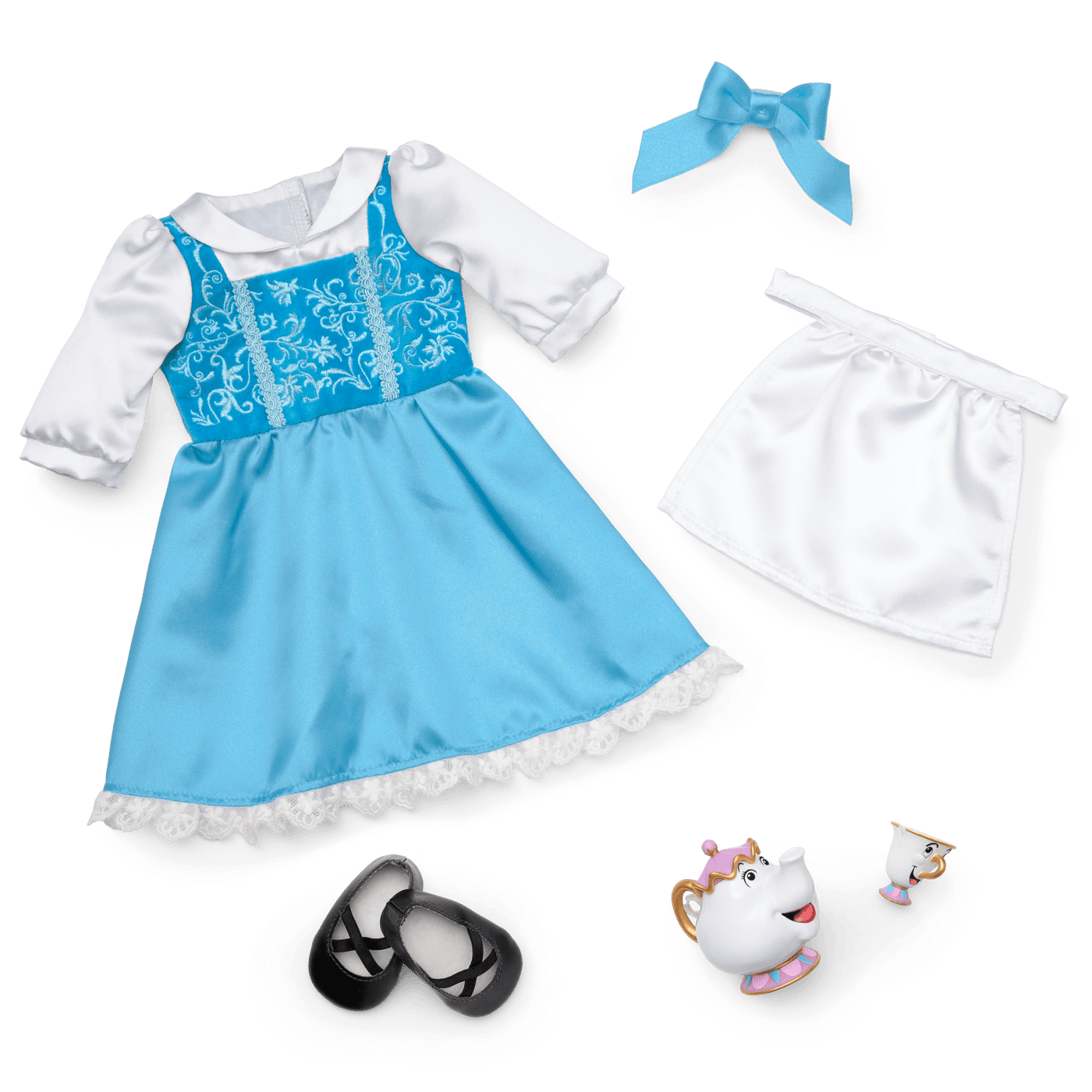 American Girl® Disney Princess Belle Blue Dress, Mrs. Potts, Chip & Accessories for 18-inch Dolls E6