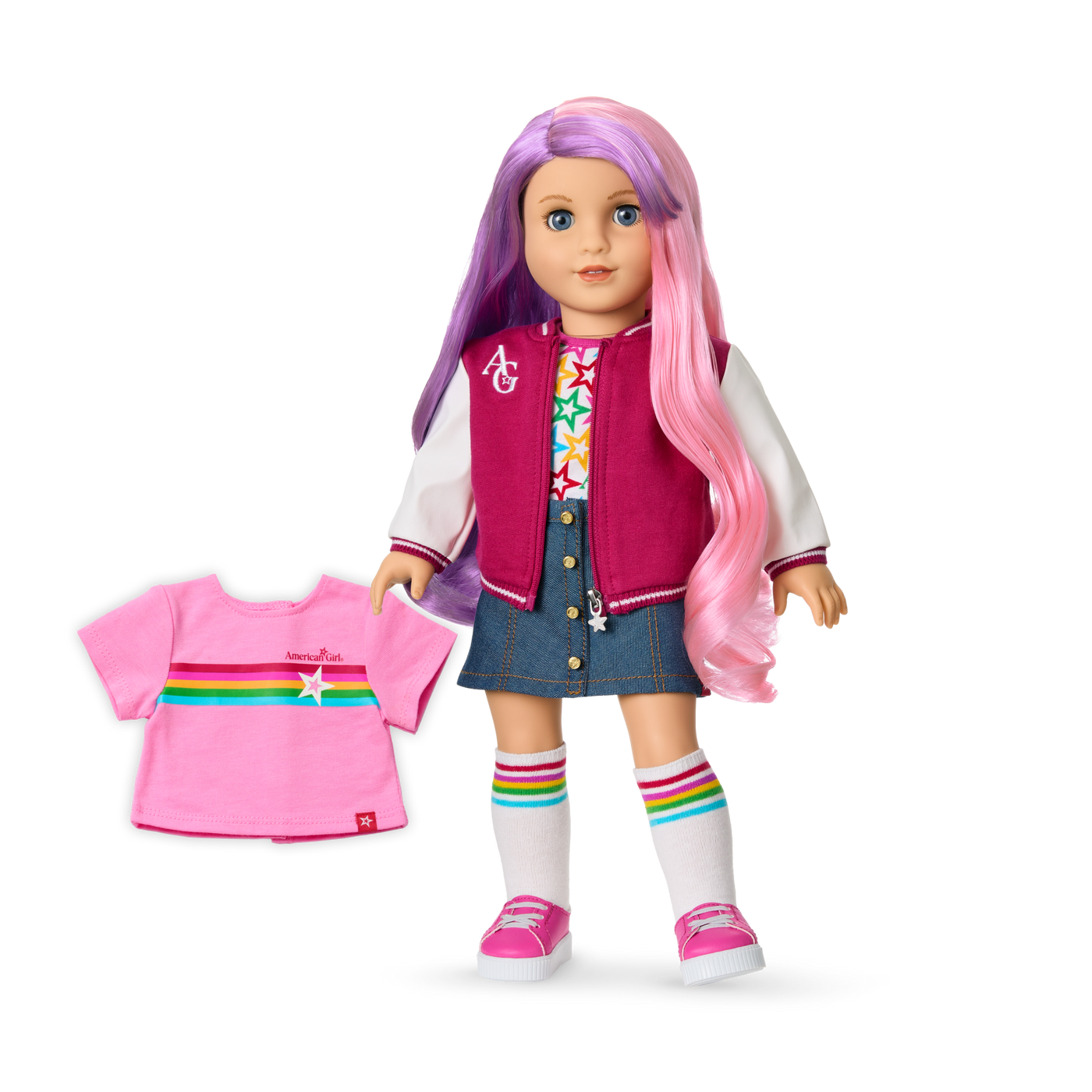 Truly Me™ 18-inch Doll #116 with wavy purple-and-pink hair J1