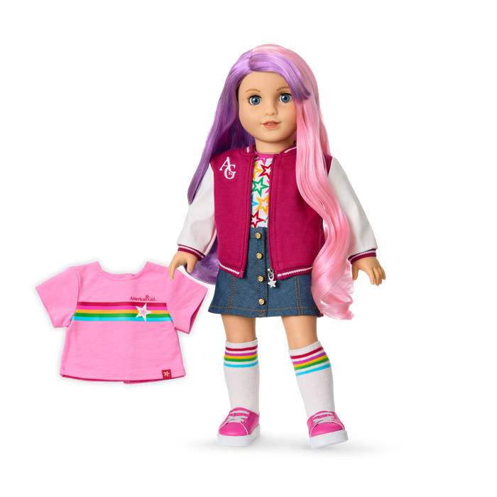 Truly Me™ 18-inch Doll #116 with wavy purple-and-pink hair J1