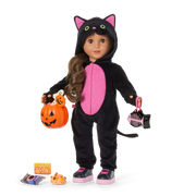 Claws & Cuddles Cat Costume & Trick-or-Treat Set Bundle for 18-inch Dolls H0