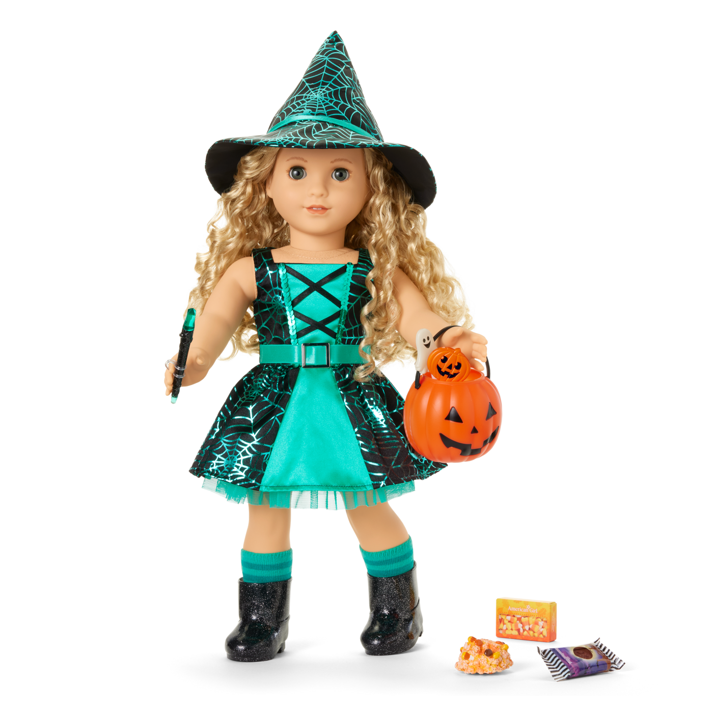 Witchy Webs Costume & Trick-or-Treat Set Bundle for 18-inch Dolls F8