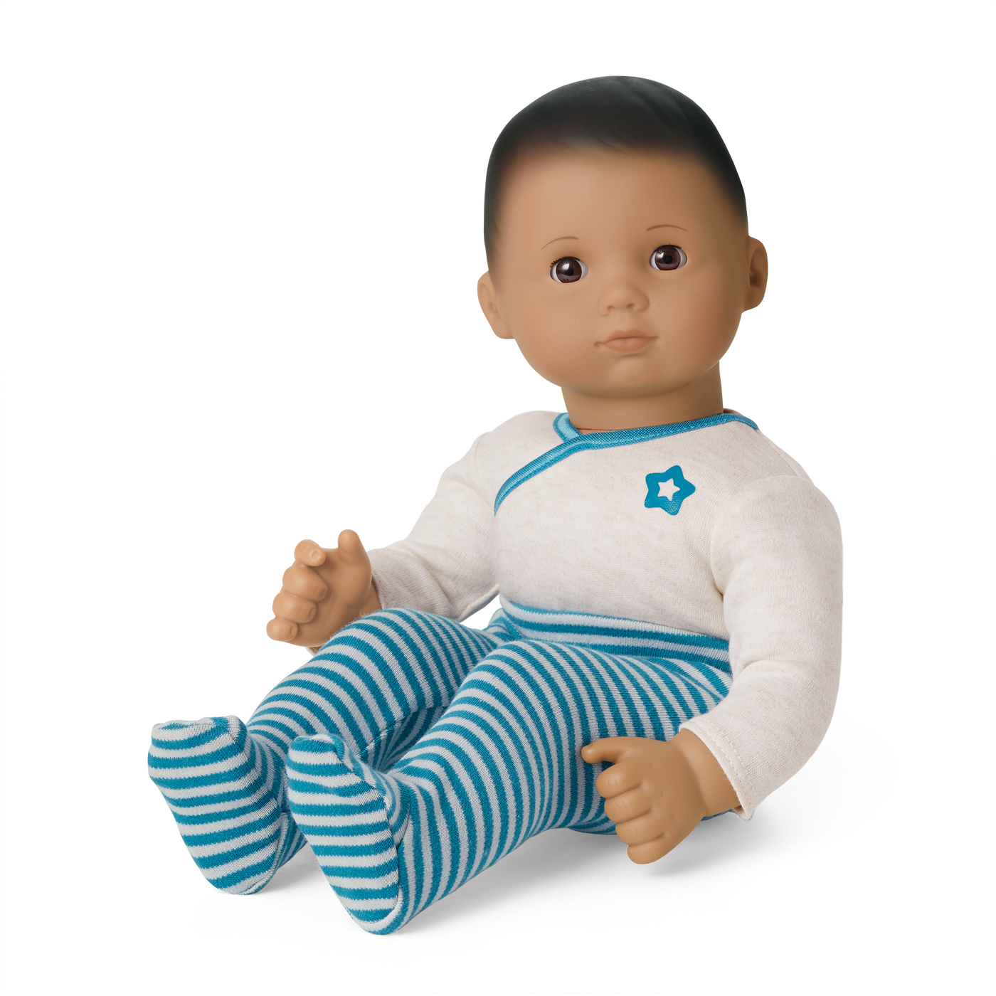 Bitty Baby® Doll #5 with dark brown hair in Soft Blue A0