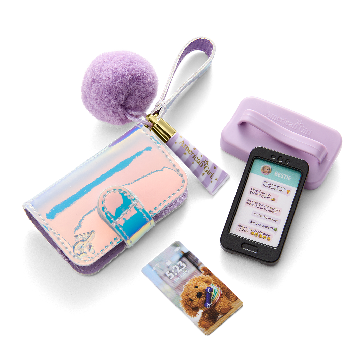 Purple Pom Phone & Accessories for 18-inch Dolls M8