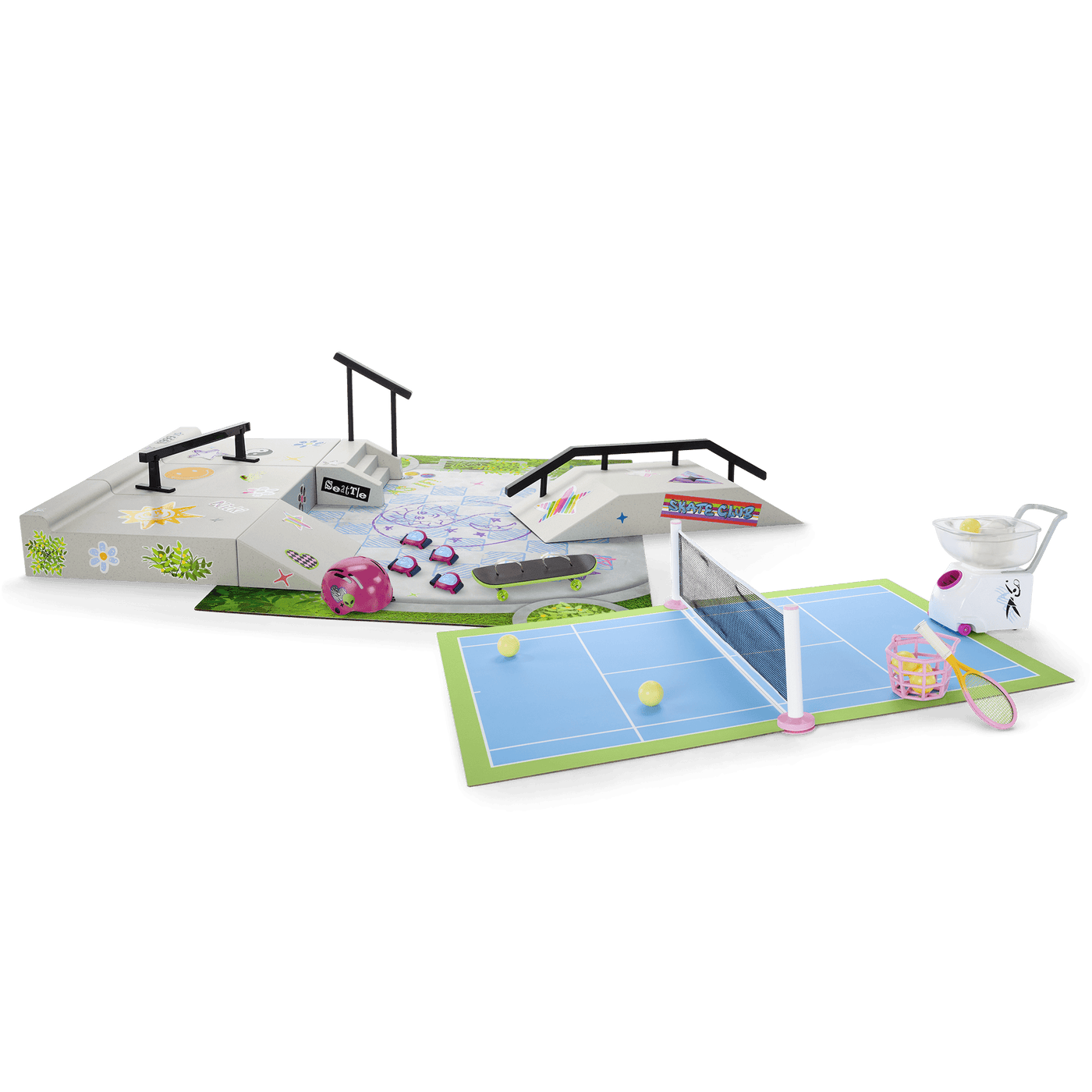 Isabel™ & Nicki's™ 2-in-1 Tennis Court & Skate Spot for 18-inch Dolls (Historical Characters) S1