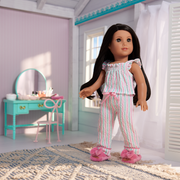 Raquel's™ Coastal Stripes Pajamas for 18-inch Dolls (Girl of the Year™ 2026) B3